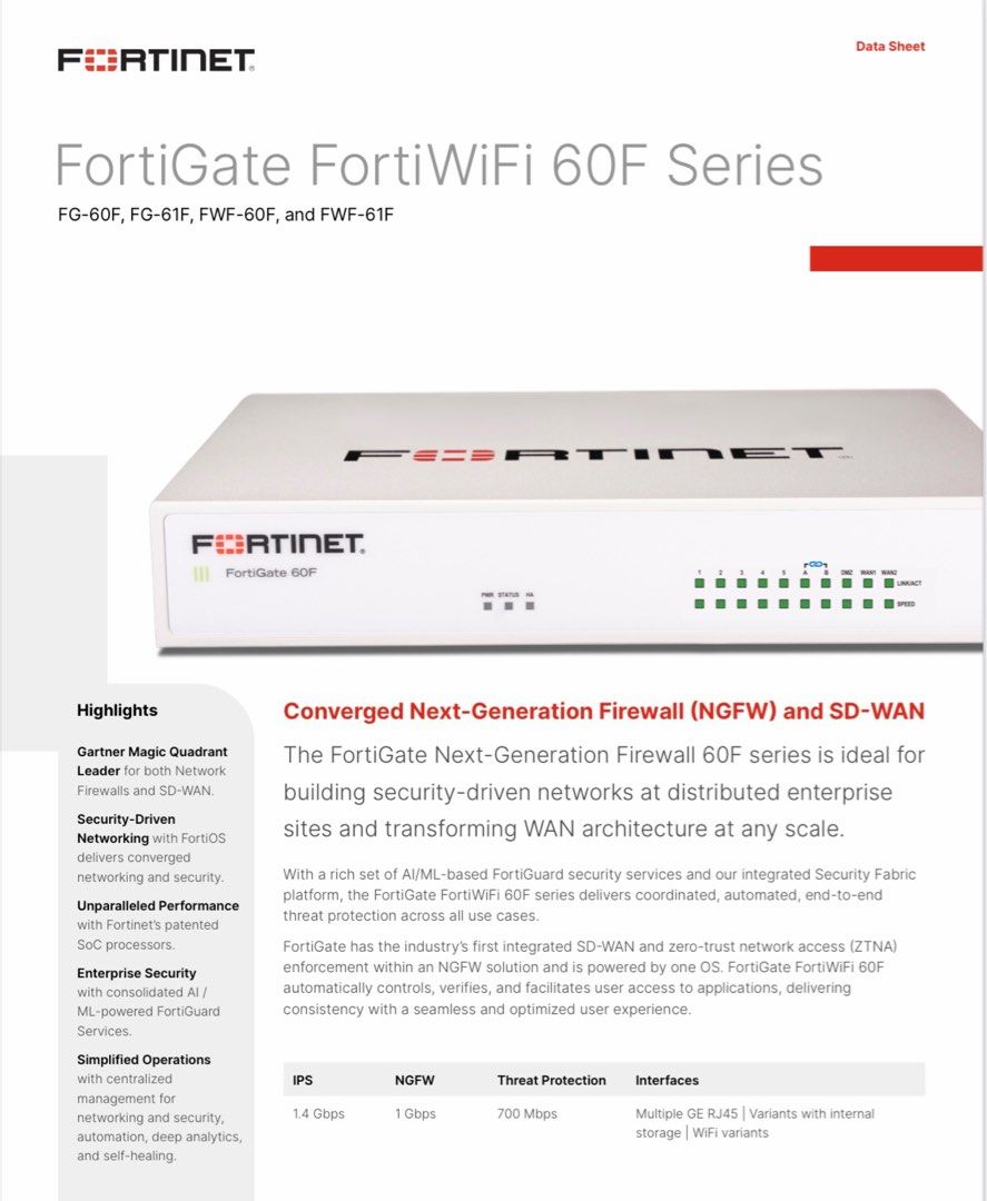 60f Rear View Fortinet Fortigate 60f Firewall With 1 Year Subscription, Computers ...
