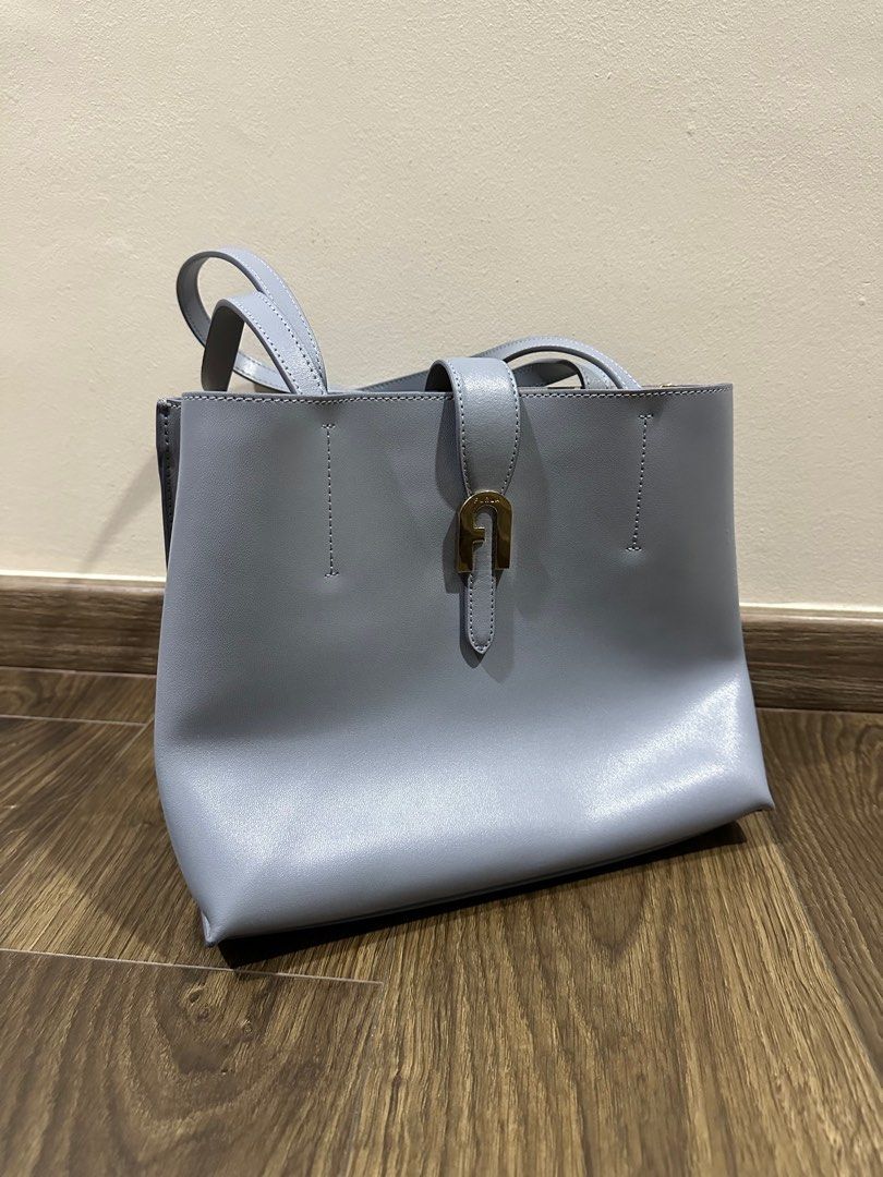 Furla gray leather best sale bag