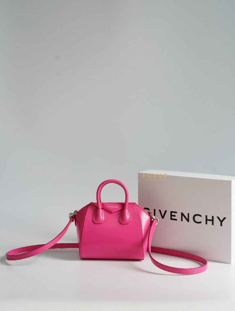 Givenchy Micro Antigona Shoulder Bag In Calf Leather In Neon Pink