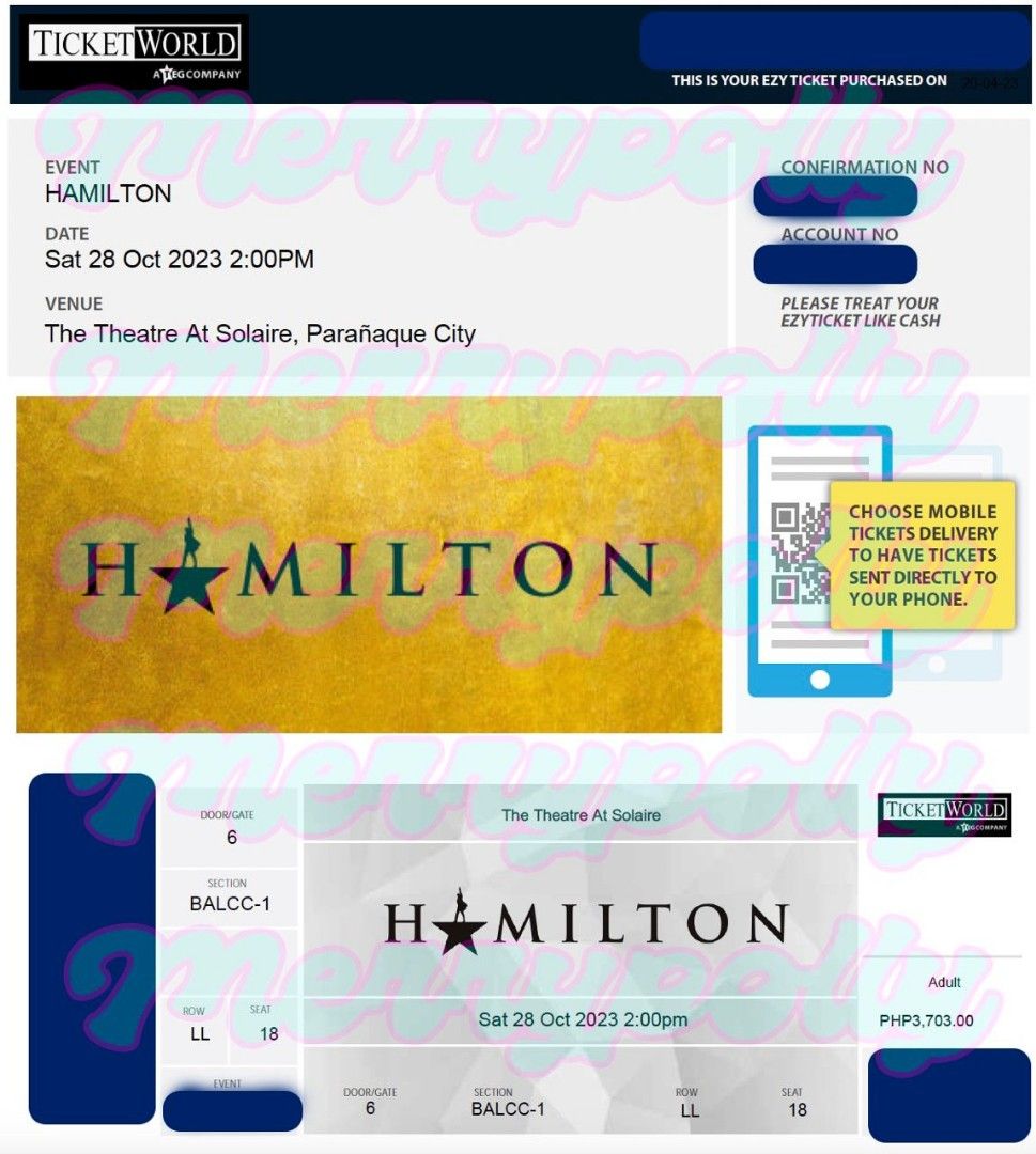 Hamilton top tickets saturday