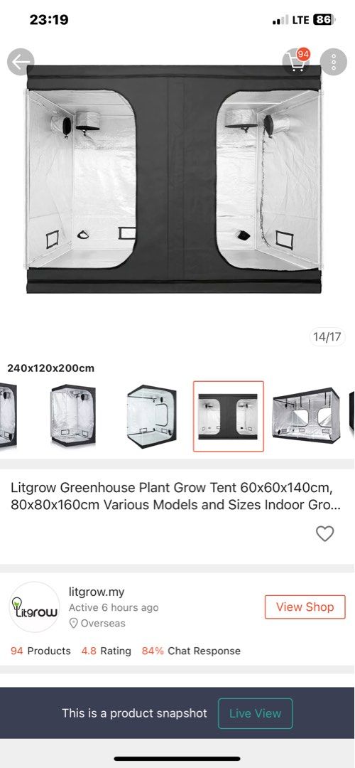 Hydroponic tent (Category: Gardening Tools & Ornaments) located in Johor Bahru. Submitted by luloby (Listing ID 1253489310, Image 1). Description: Never open, No free time to gardening. Never open. .