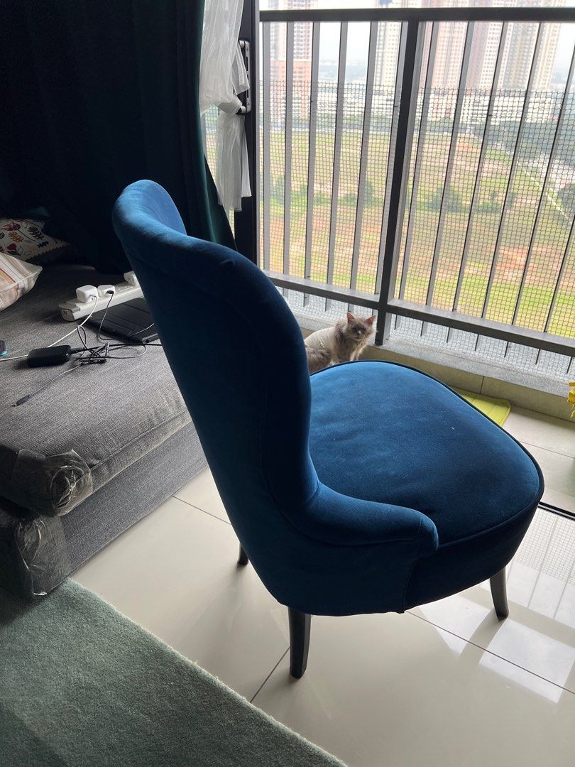 Ikea Remsta Armchair velvet dark blue Furniture Home Living