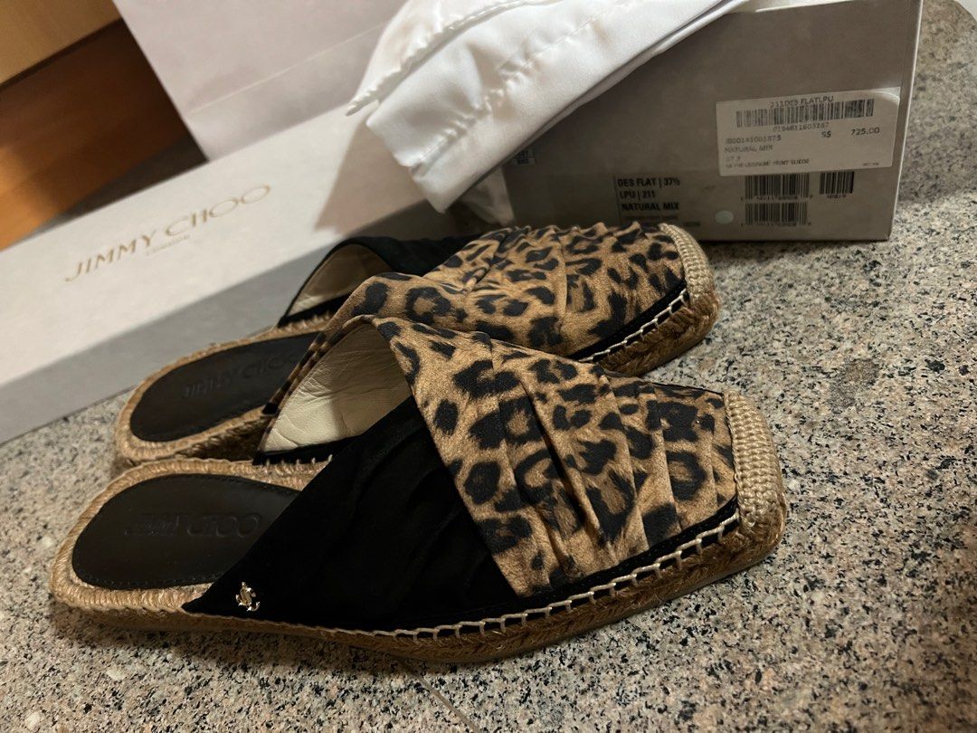 Jimmy Choo Leopard Print Suede Flat Sandals