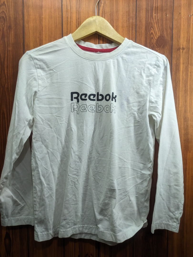 Kaos Lengan Panjang Reebok Putih Polos Tulisan Di Tengah