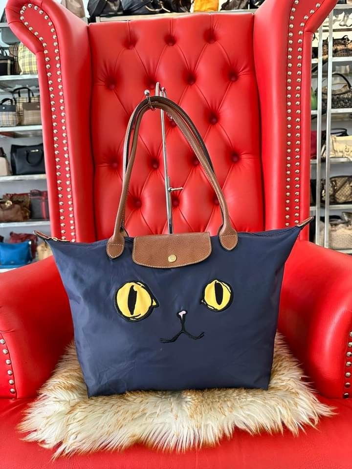 LONGCHAMP Le Pliage MIAOU Cat Eyes Tote Shoulder Bag Blue Navy Nylon Limited