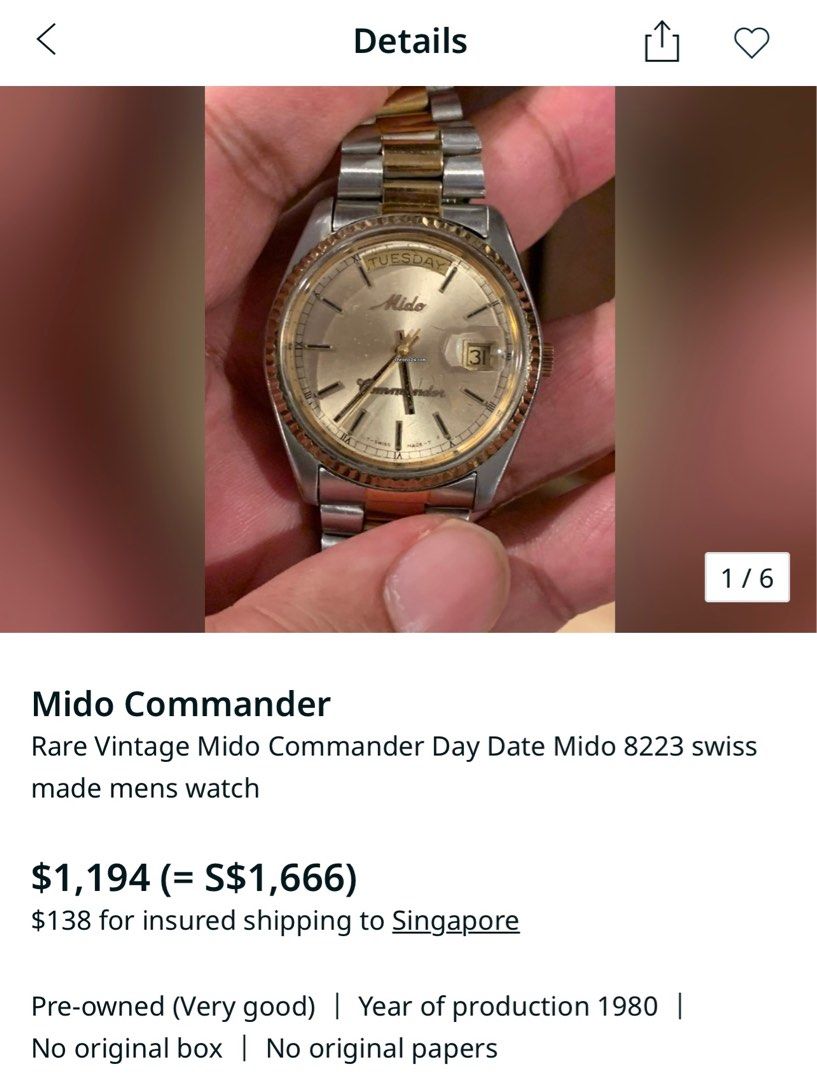 Mido Commander Daydate Automatic Watch Not Rolex Daydate, Men's Fashion