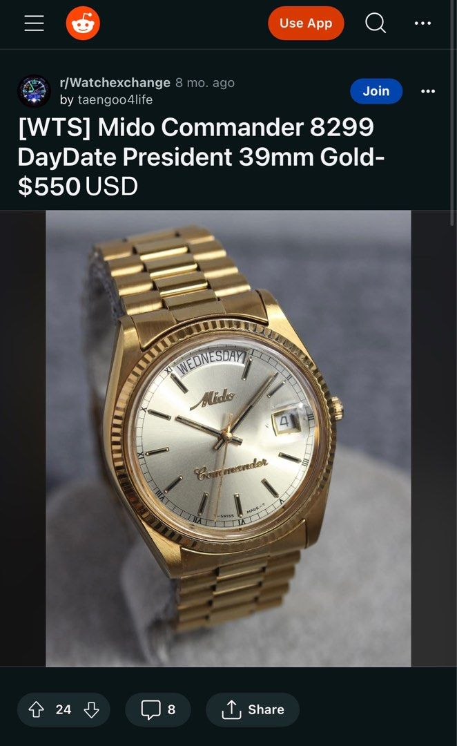 Mido Commander Daydate Automatic Watch Not Rolex Daydate, Men's Fashion