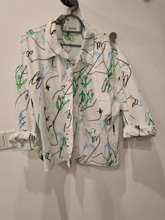 Monki cropped abstract scribble boxy shirt