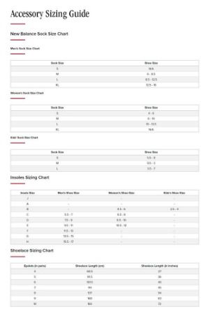 New balance sock size chart hot sale