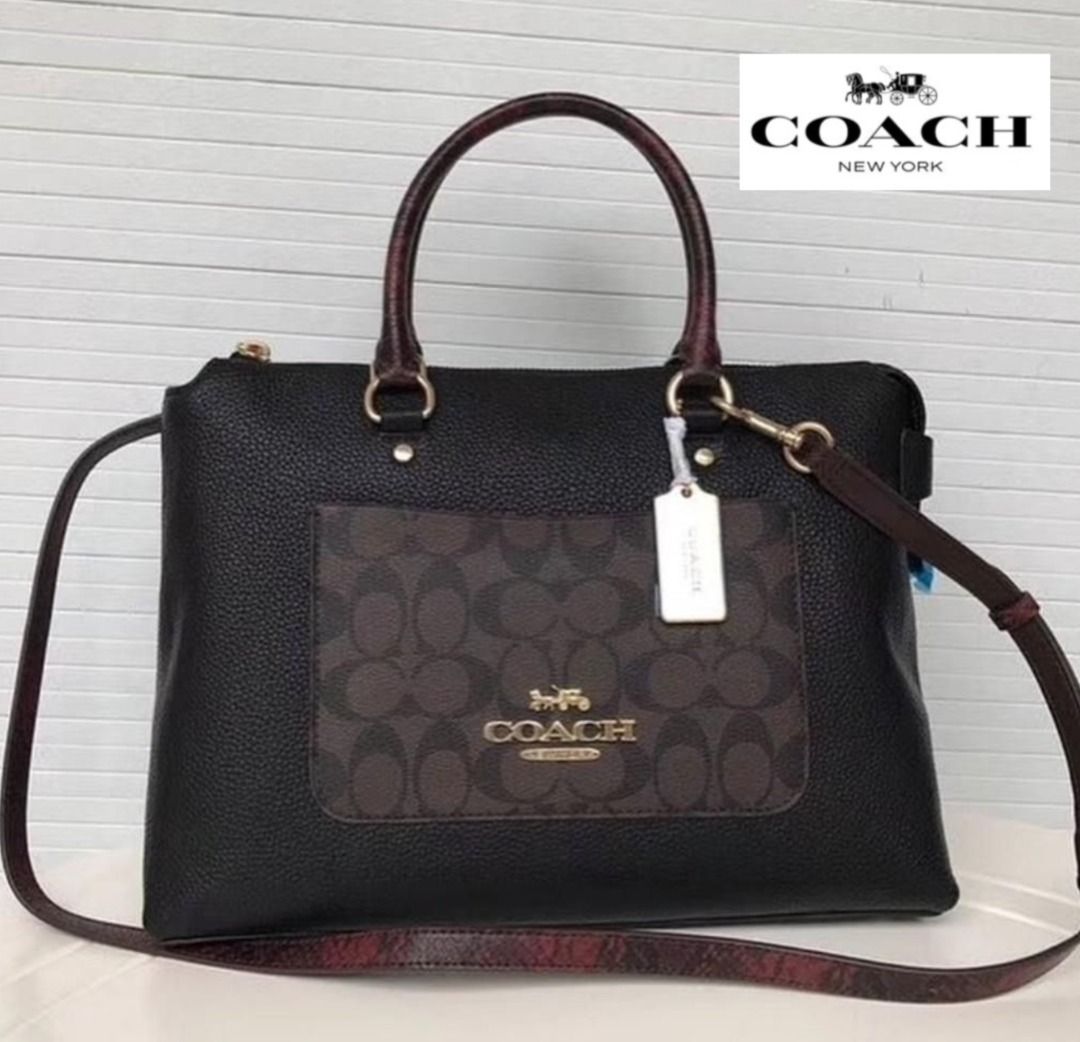 New Coach Original EMMA SATCHEL IN SIGNATURE CANVAS COLORBLOCK Crossbody Top Handle Bag For Women Come with Complete Set Suitable For Gift