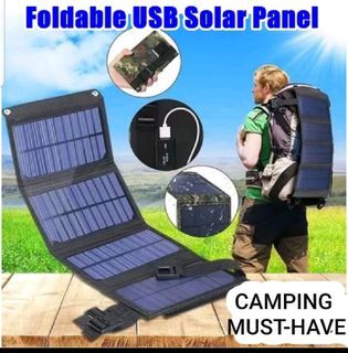 New Imported Signify 28w 5v Solar Carry Around 4  Panel Portable Charger for Camping Trekking Hiking Adventure Backpack Strapped Emergency Cellphone Charging iPhone Samsung Android Tablet Emergency Light. Brownout Flood Survival Typhoon