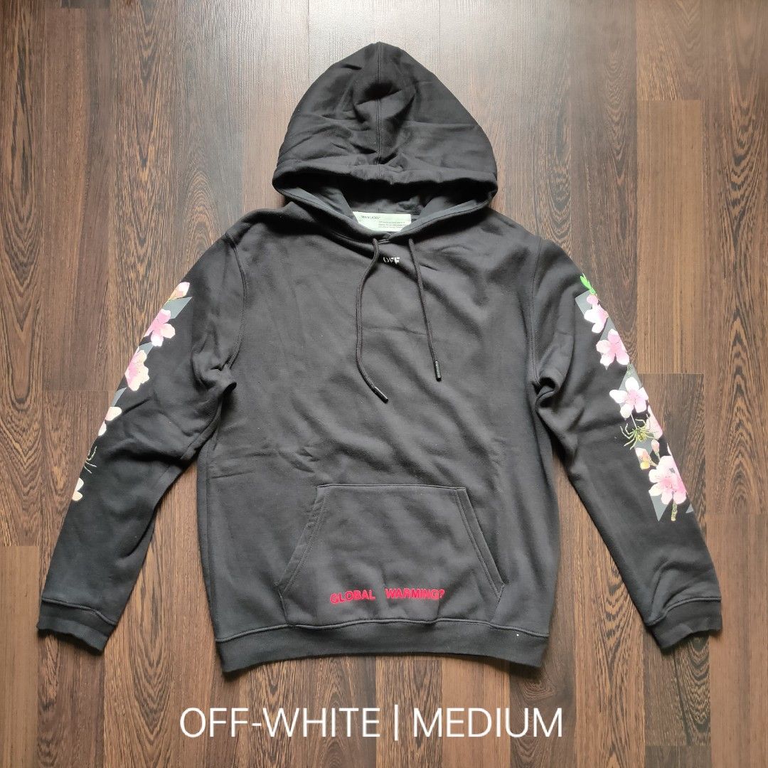 Off white cherry store blossom hoodie black