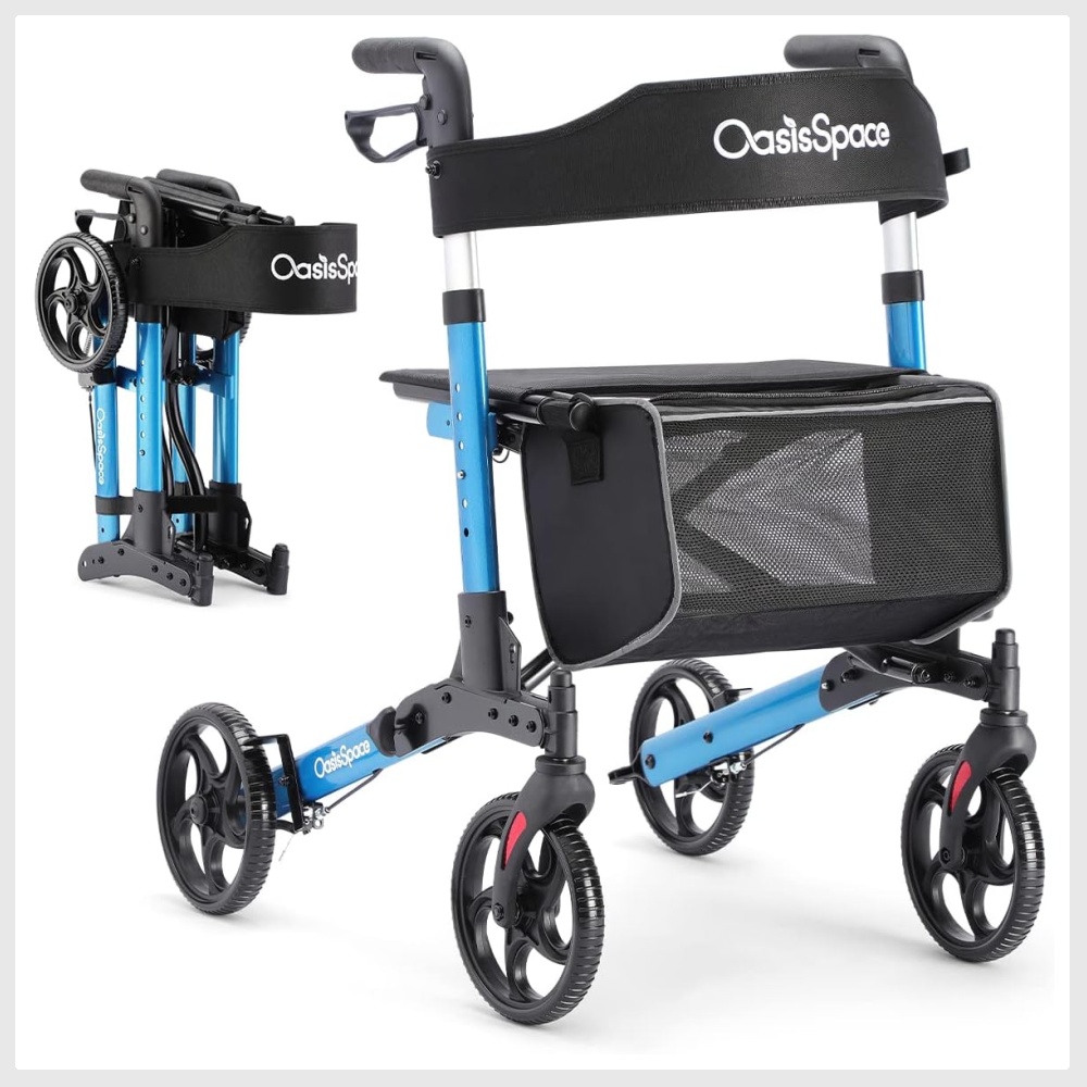 OasisSpace Ultra Folding Rollator Walker with Wide Seat 8 inches