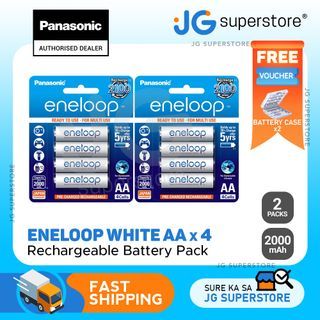 Panasonic Eneloop BK 3MCCE 4BT AA Rechargeable Battery Pack of 4 (White) x2  | JG Superstore