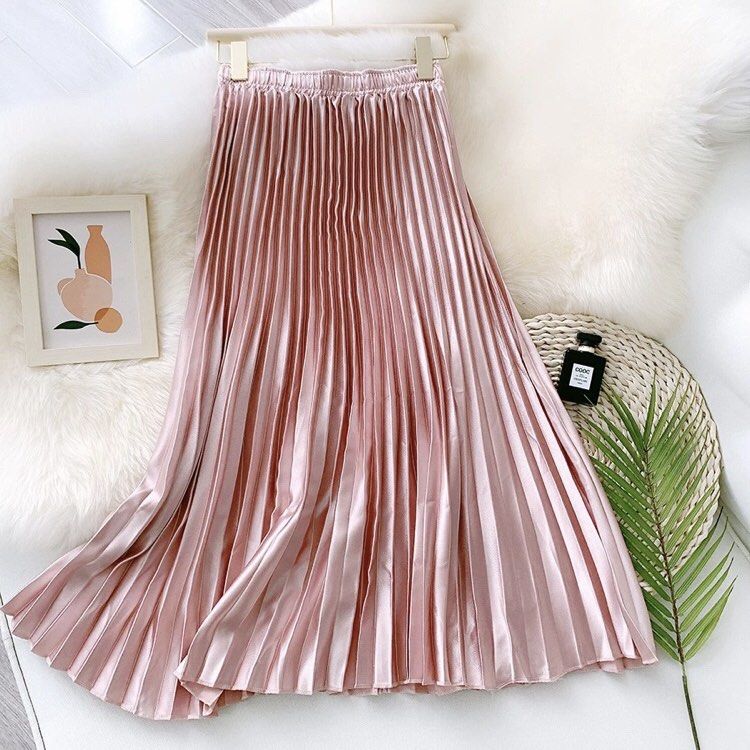 Pink pleated top skirt satin