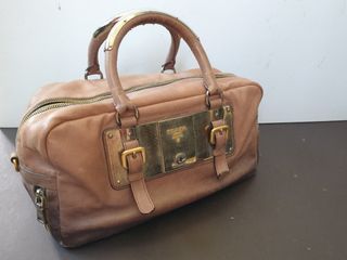 Prada Ombre Brown Glace Leather Zippers Bauletto Bag