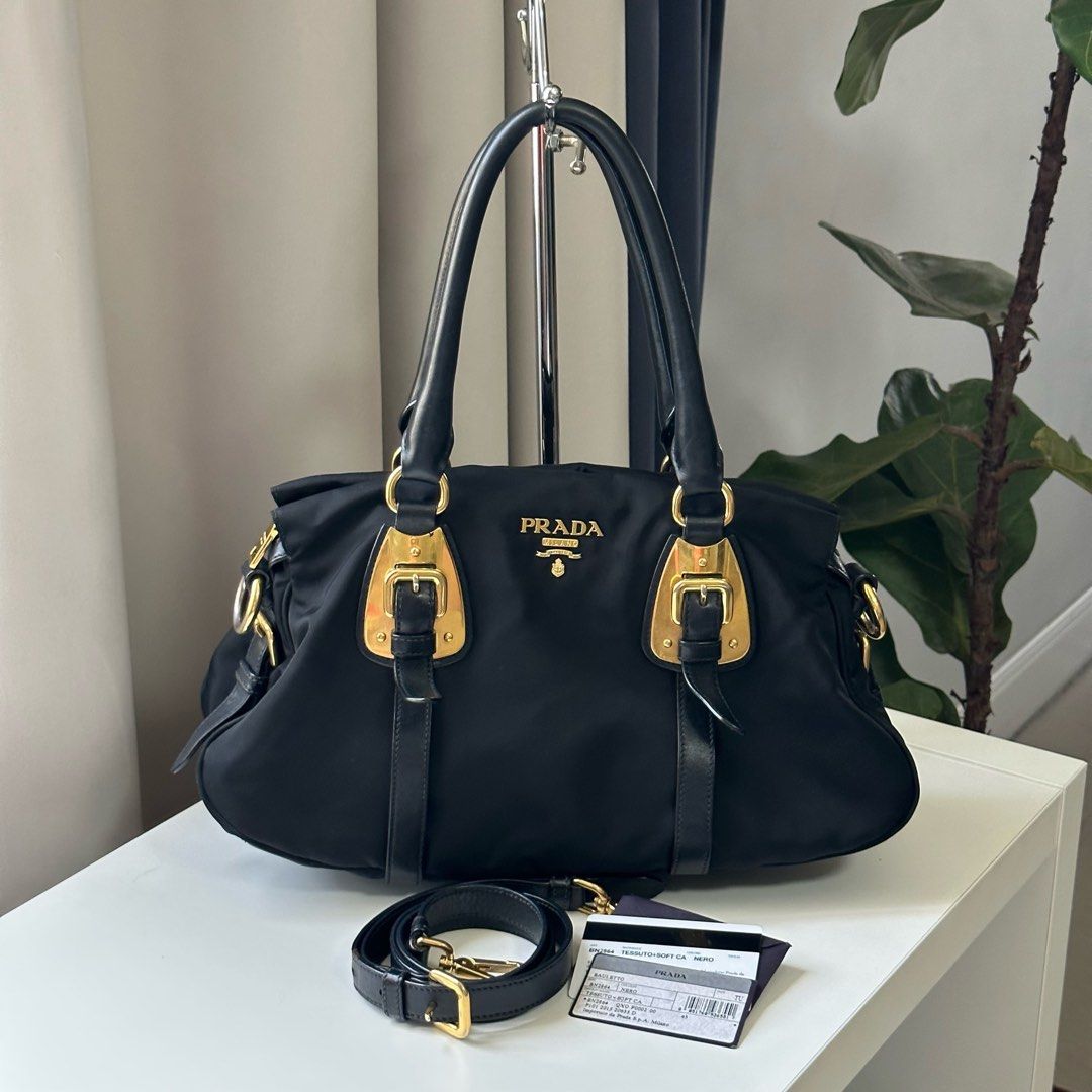 PRADA saffiano + tessuto nero, Luxury, Bags & Wallets on Carousell