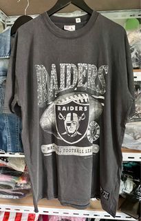 Vtg STARTER 90's RAIDERS Oakland NFL football team grey baseball jersey,  made in Korea, some issues from previous wear, sz men's Medium