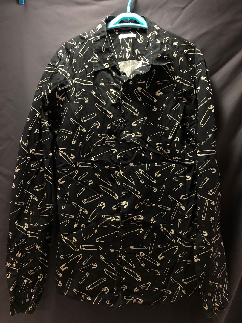 Retro black safety pin long sleeve shirt, Men's Fashion, Tops & Sets