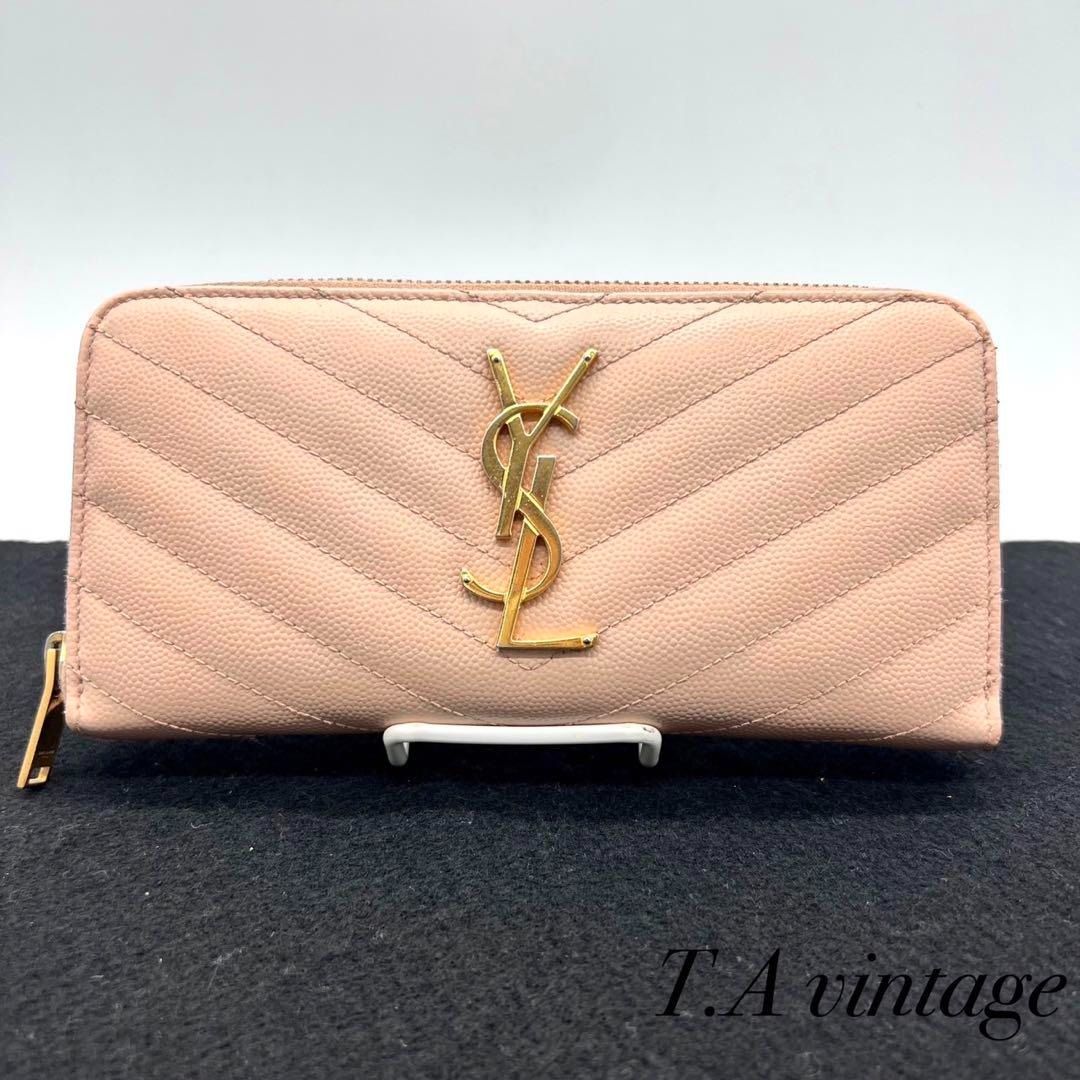 Saint Laurent Paris YSL V Stitch Round Zipper Long Wallet Pink, Luxury,  Bags & Wallets on Carousell