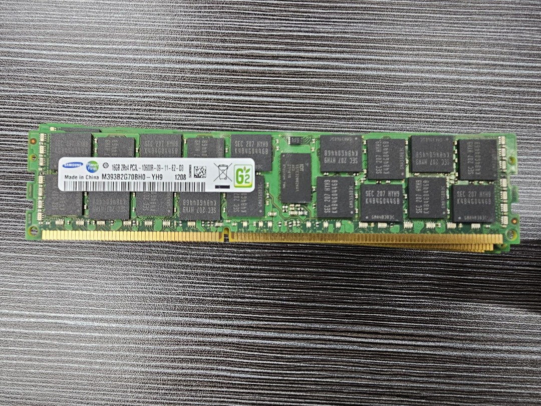 Samsung 三星16GB 2RX4 PC3L-10600R DDR3-1333Mhz ECC REG 伺服器記憶