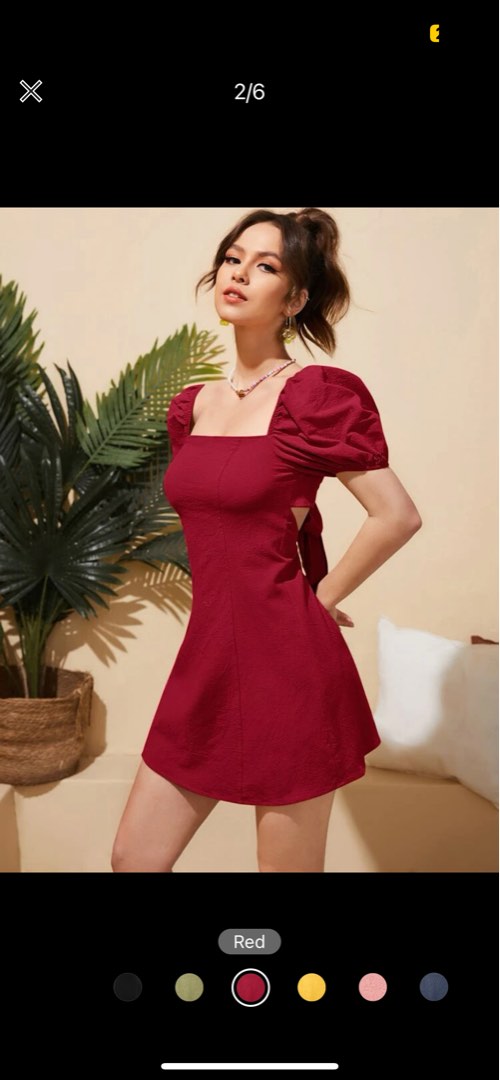 SHEIN WYWH Puff Sleeve Lace Up Backless Dress