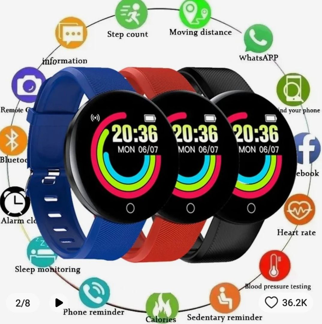 Smart Watch D18 Bracelet Heart Rate Blood Pressure Fitness Tracker Sport Smartband for IOS Android