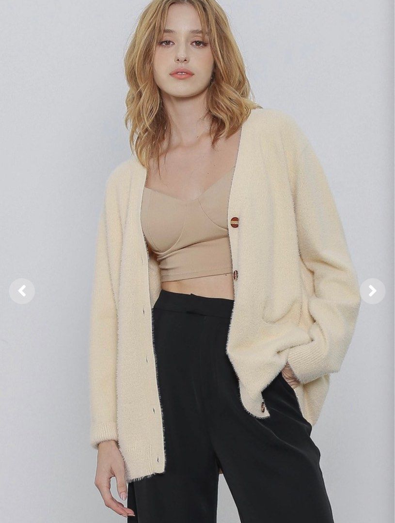 SUPERGURL FYNN FUZZY LONG CARDIGAN CREAM