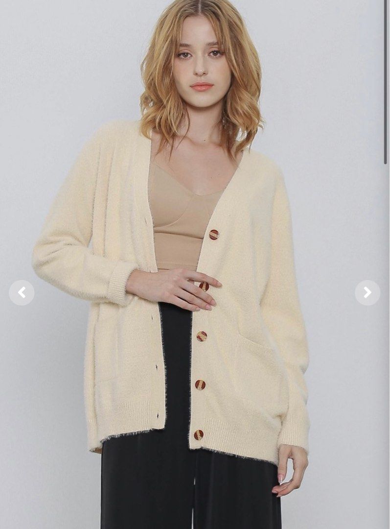 SUPERGURL FYNN FUZZY LONG CARDIGAN CREAM