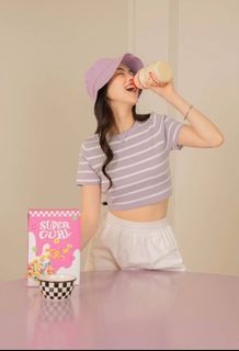 Supergurl KELSON KNITTED STRIPE TEE (LILAC) in XS
