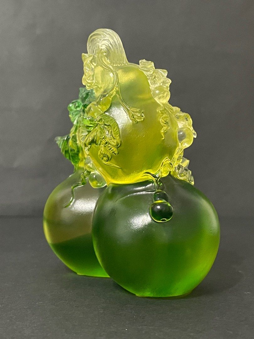 琉璃-tittot 琉園-雙葫蘆琉璃擺件- 青綠黃色-11 x 9.25 x 6 cm, 傢俬 