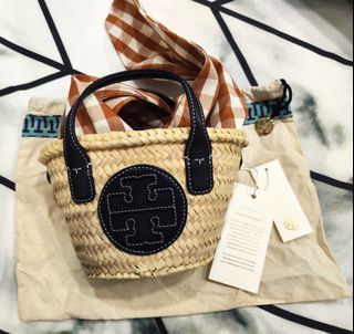 Tory Burch A4 Plain Leather Logo Straw Bags