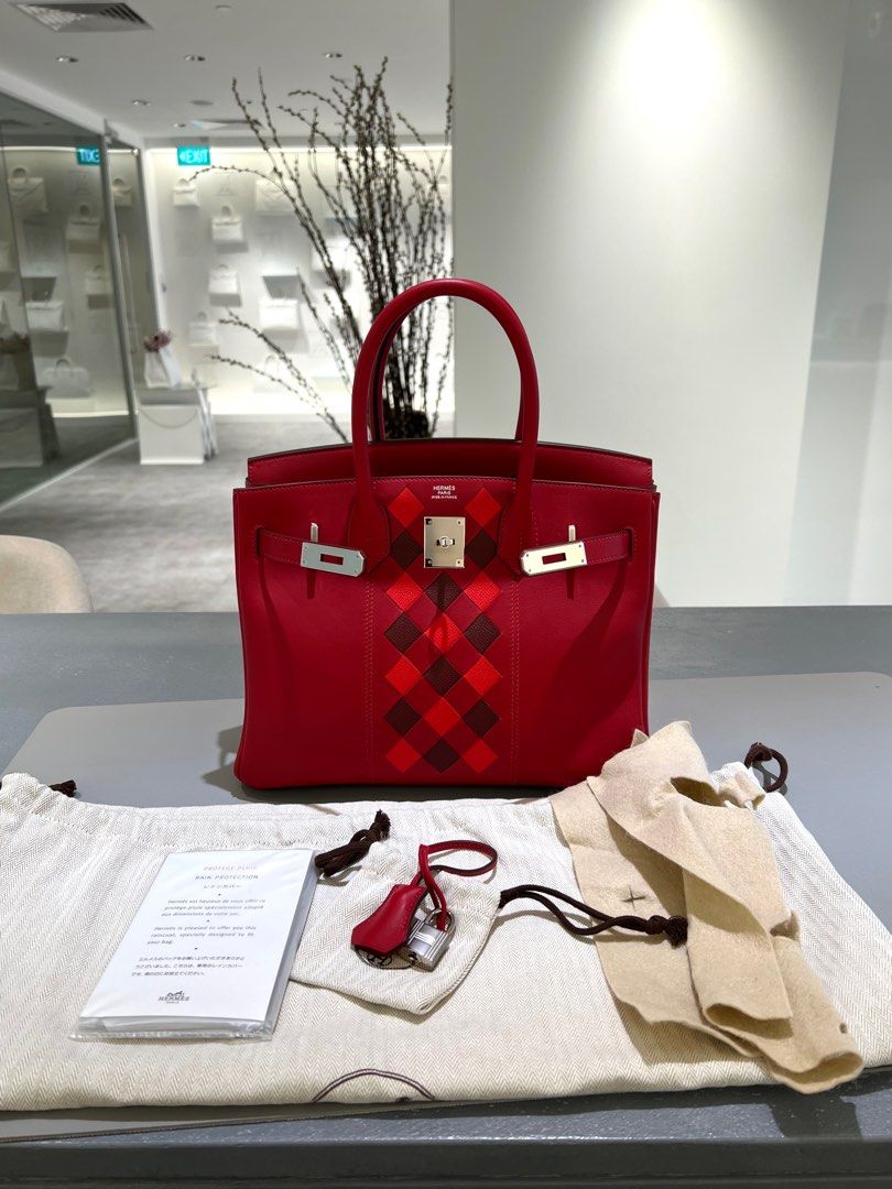 Hermes HAC 28 Rouge Vif Chevre Phw, Luxury, Bags & Wallets on