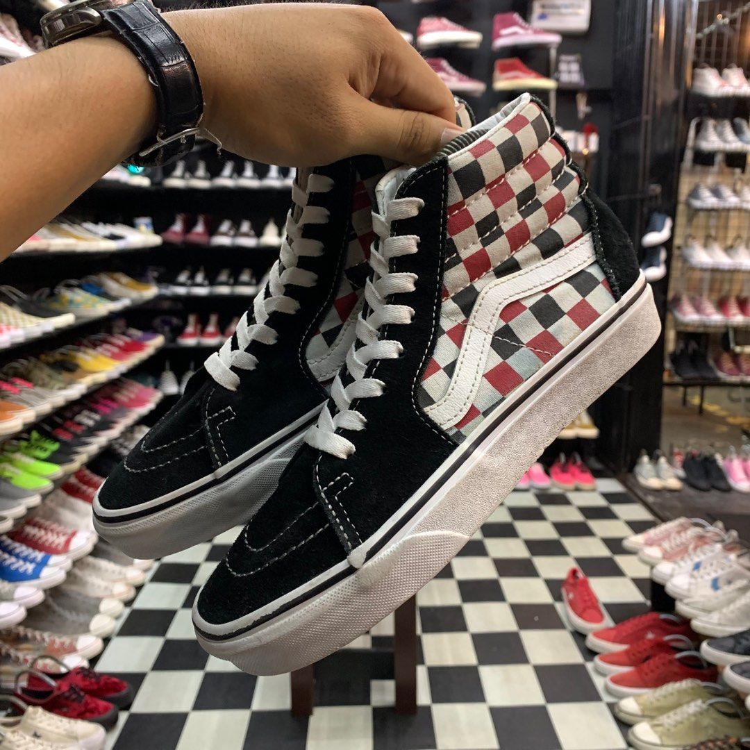Red checkerboard vans high top shop