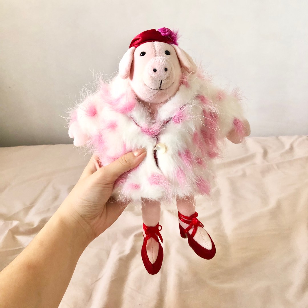 Vintage Jellycat pink fur coat piggy on Carousell