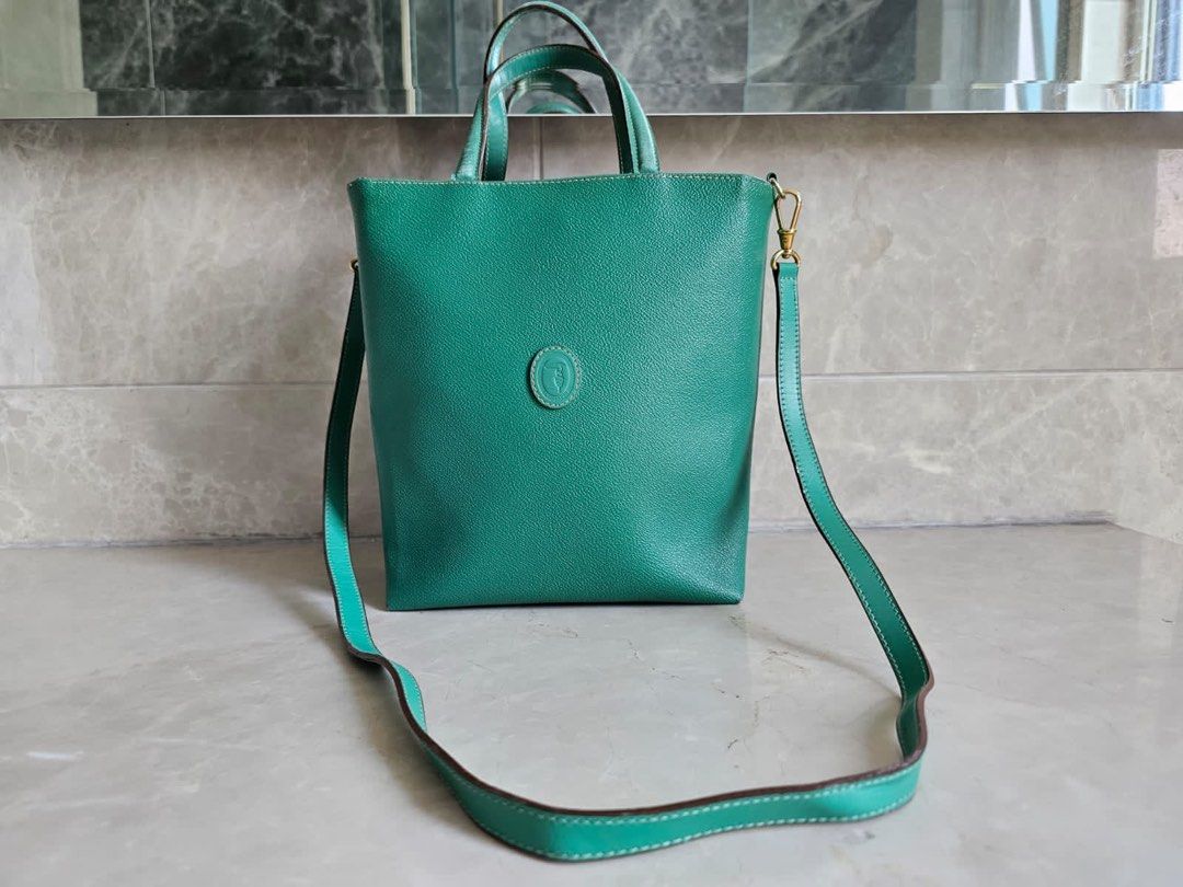 Vintage Original Trussardi Green Leather tote bag, Barang Mewah