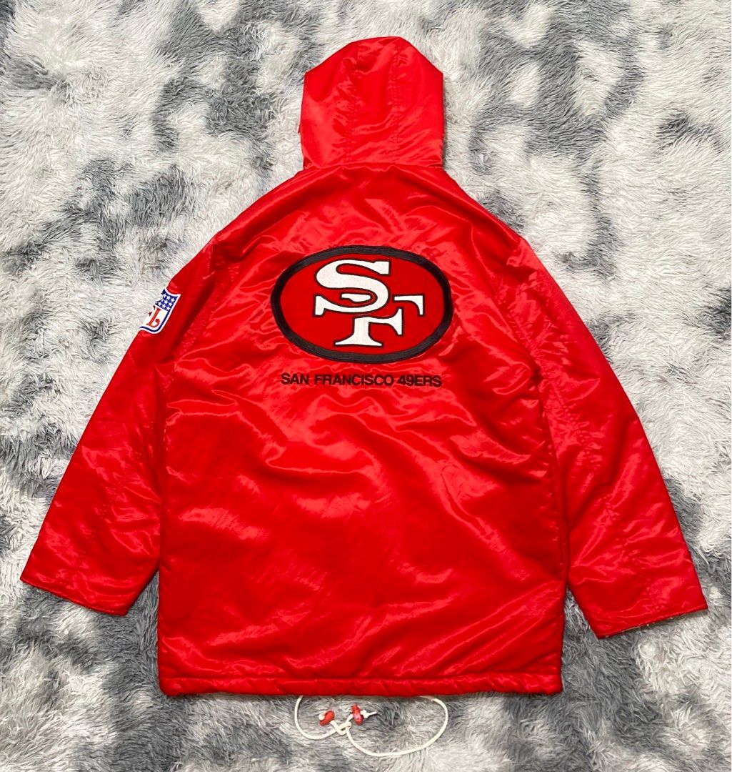 VTG Starter Red Full Zip Hooded NFL San Francisco 49ers Bomber Jacket Mens  XL