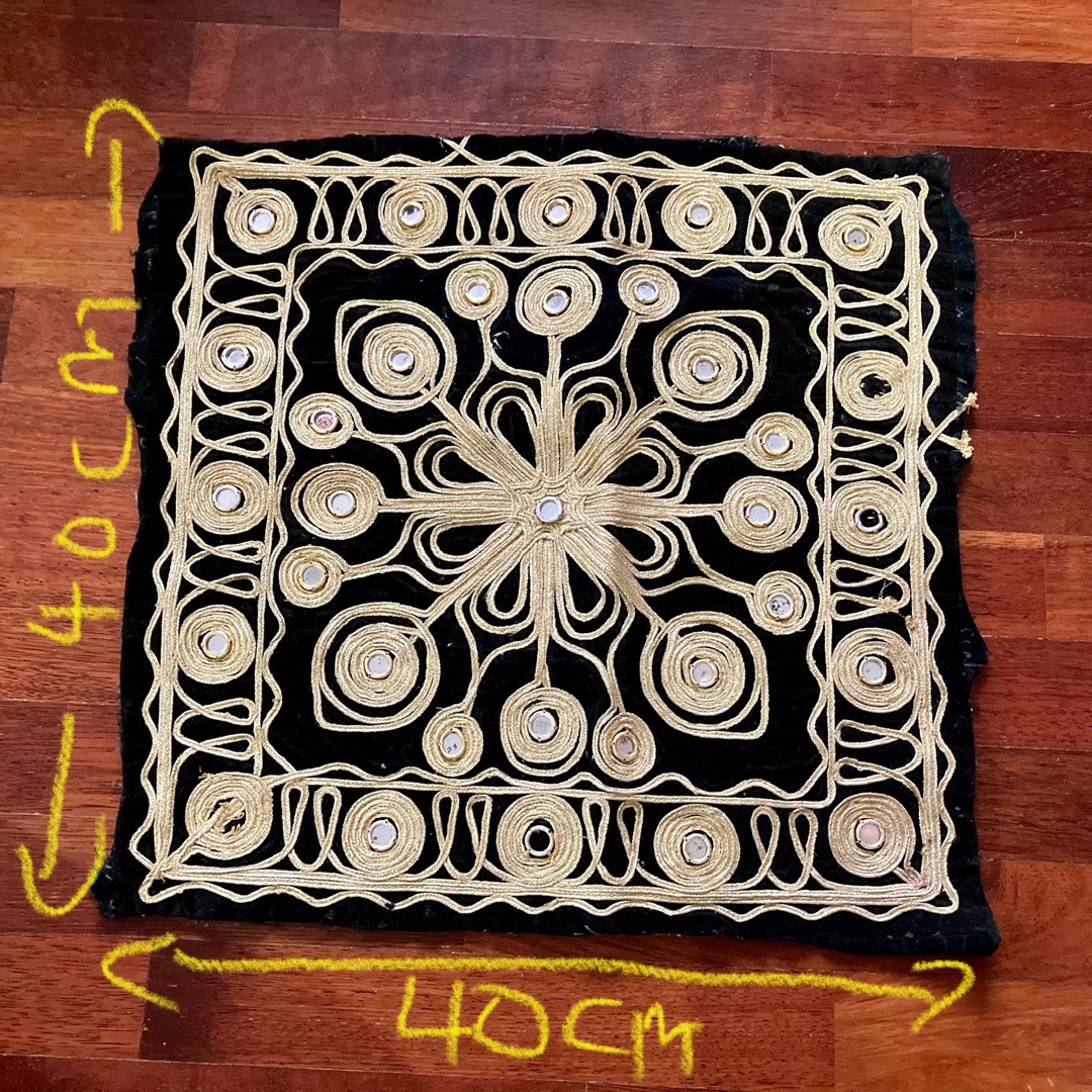 Vintage velvet pillow cover with mirrors and gold lame trims, Hobbies & Toys, Collectibles