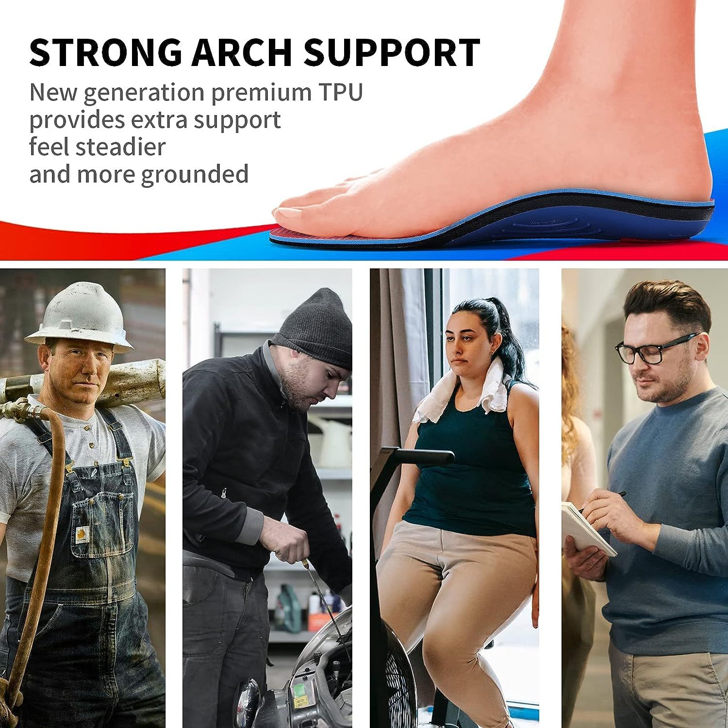 Walkomfy Heavy Duty Support Pain Relief Orthotics 210 lbs Plantar Fasciitis High Arch Support Insoles for Men Women Flat Feet Orthotic Insert Work Boot Shoe Insole Absorb Shock with Every Step