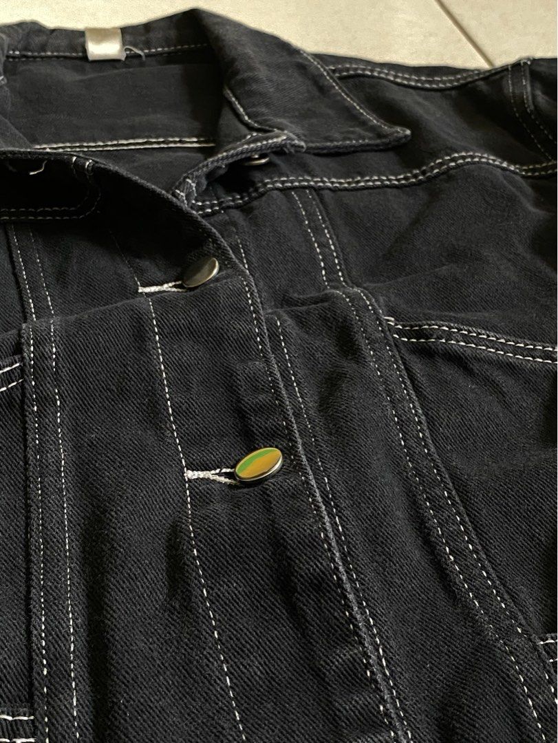 White Stitch Black Denim Jacket