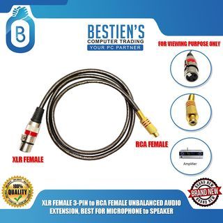 XLR FEMALE 3-PIN to RCA FEMALE UNBALANCED AUDIO EXTENSION, BEST FOR MICROPHONE to SPEAKER