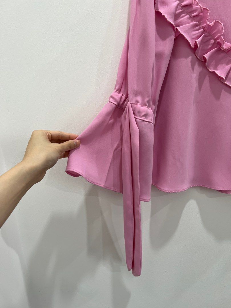 Authentic ZARA Gorgeous Pink Ruffled Top, Women's Fashion, Tops ...