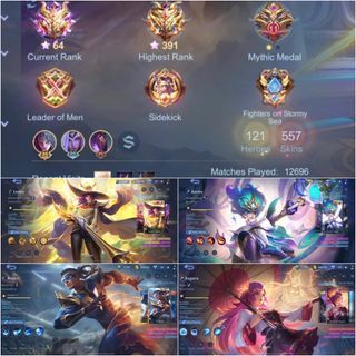 17 COLLECTOR, ALL DAWNING, ALL TRANSFORMERS, 3 EPIC RECALL, AIRPLANE BORDER, 557 SKINS STACKED MOBILE LEGENDS ACCOUNT (READ DESCRIPTION)