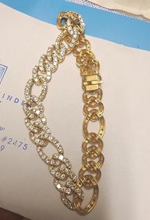 18k Yellow Gold, 7 CTW Diamond, Figaro Link Bracelet 8 inches long 9.5mm wide