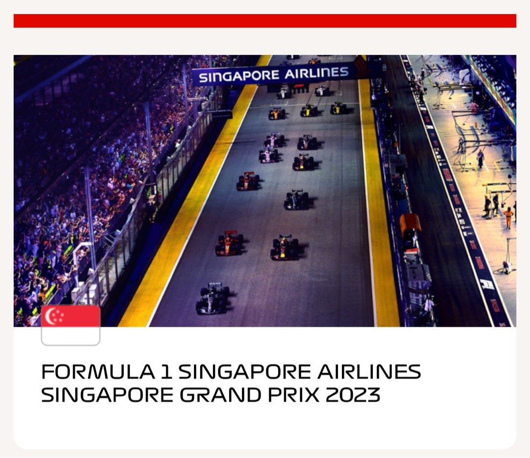 2 x F1 Singapore Grand Prix 2023 Race Day Tickets, Tickets & Vouchers