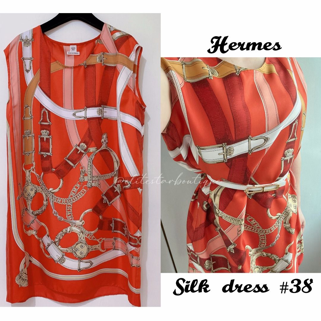 近新正品 Hermes 橘色全絲質洋裝 38號