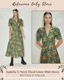 Alemais Isabella V-Neck Floral Linen Midi Dress