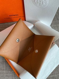 Hermes Chevre Mysore Rose Tea Leather Calvi Card Holder Hermes