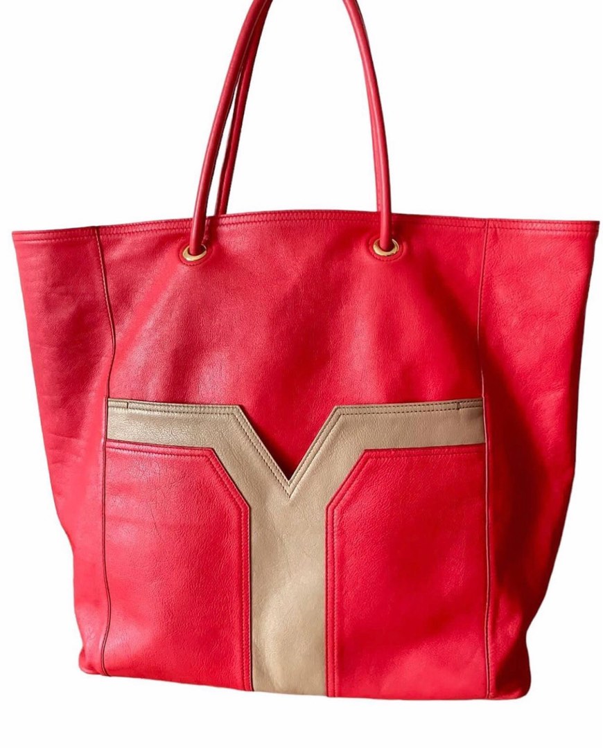 Authentic YSL tote leather in red, Fesyen Wanita, Tas & Dompet di Carousell