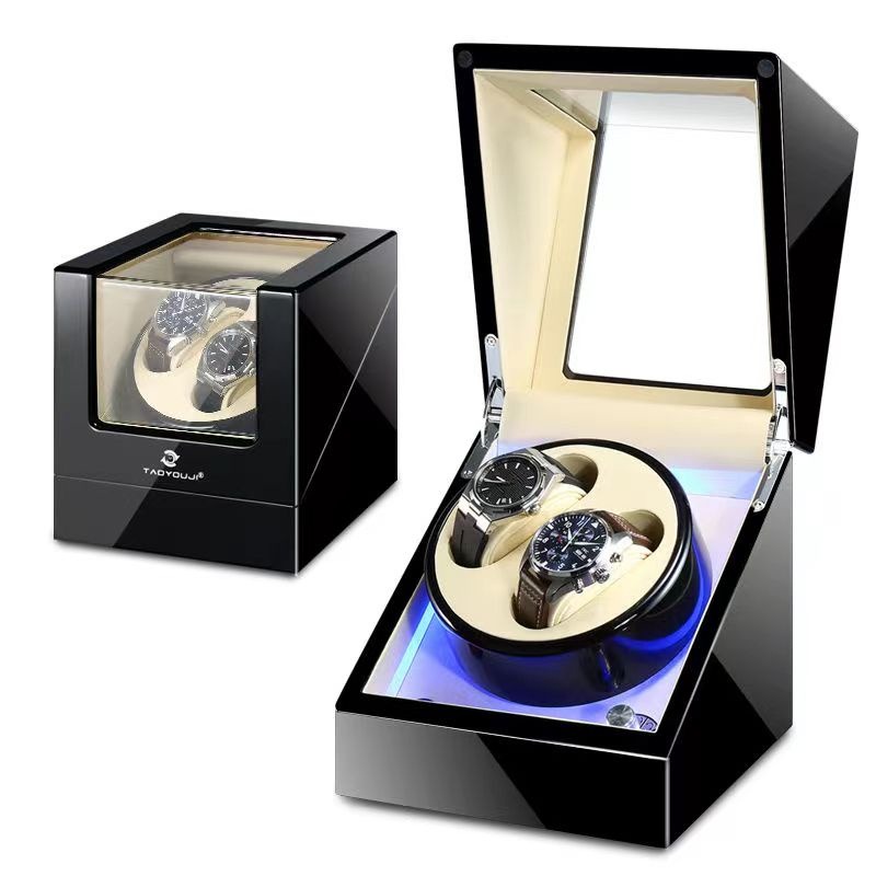 Automatic Watch Winder Box with Led Light In White,Black & Piano Black ...
